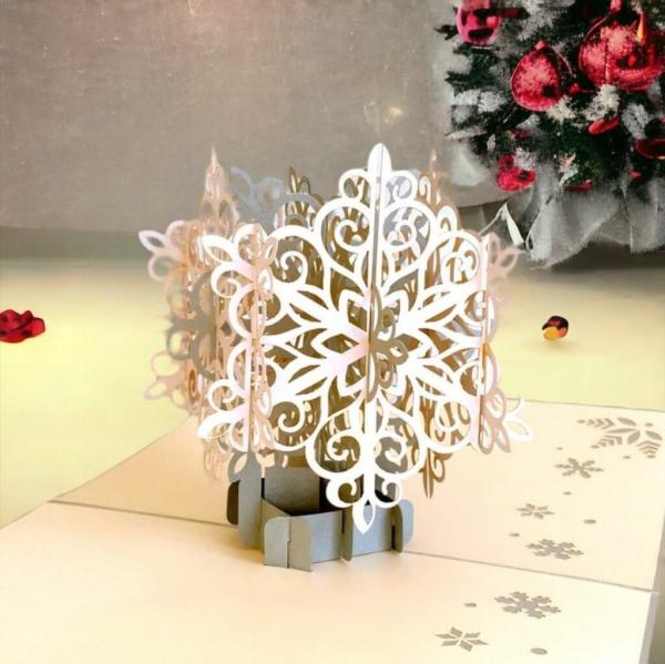 White Grey Christmas Snowflake Pop Up Card  |   Christmas