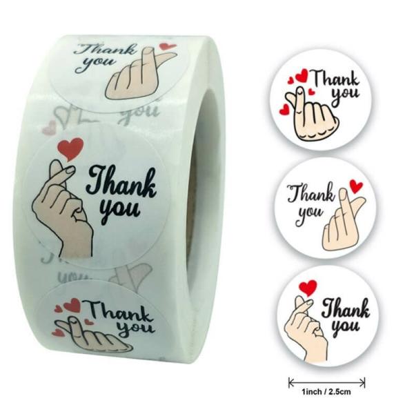 White Thank You Korean Finger Heart Stickers 50Pk  |   Thank You Stickers