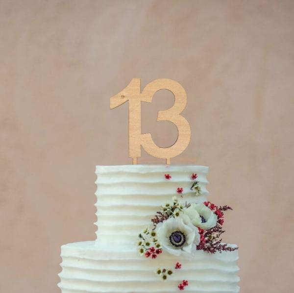 Wooden Age 13 Birthday Cake Topper  |   Numbers