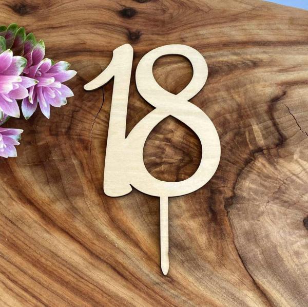 Wooden Age 18 Birthday Cake Topper  |   Age