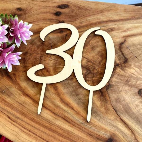 Wooden Age 30 Birthday Cake Topper  |   Birthday