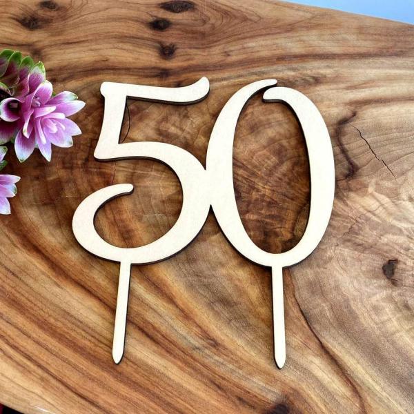 Wooden Age 50 Birthday Cake Topper  |   Birthday