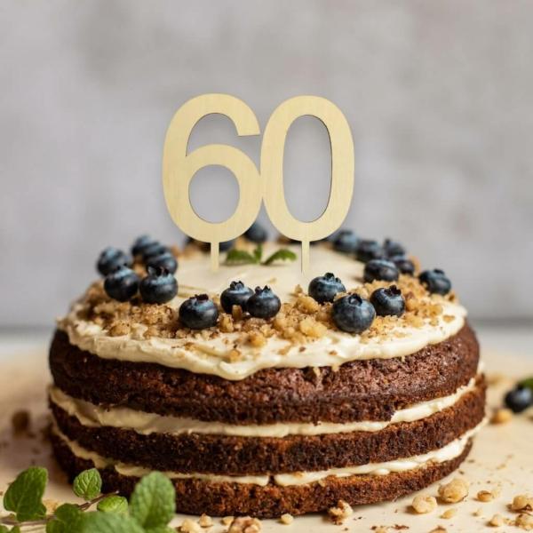 Wooden Age 60 Birthday Cake Topper  |   Numbers