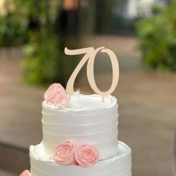 Wooden Age 70 Birthday Cake Topper  |   Numbers