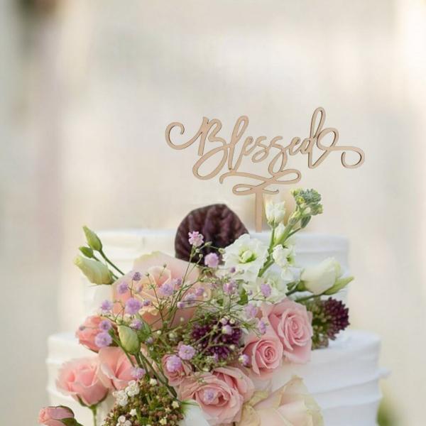 Wooden ‘Blessed’ Cake Topper  |   Christening