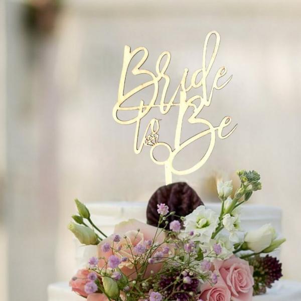 Wooden ‘Bride To Be’ With Diamond Ring Cake Topper  |   Bride To Be