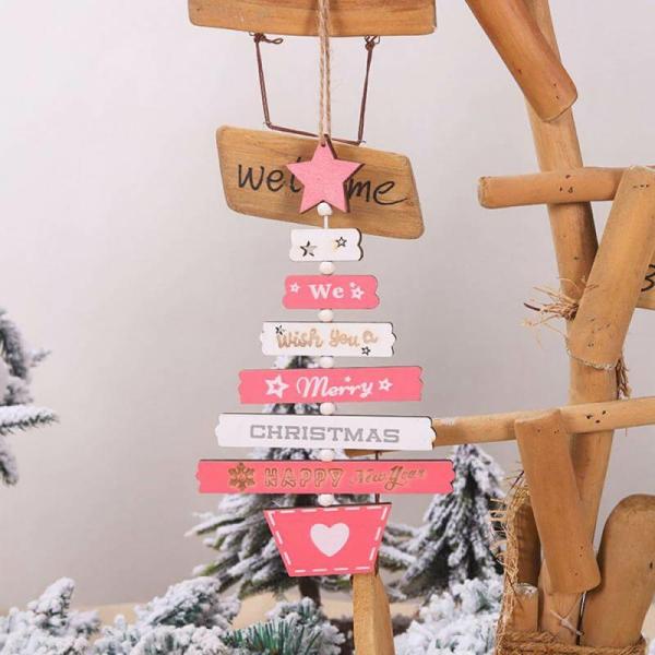 Wooden Christmas Hanging Pendant – White & Pink  |   Everlasting Bears