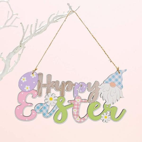 Wooden Happy Easter Rabbit Gnome Door Hanging Ornament  |   Gnomes