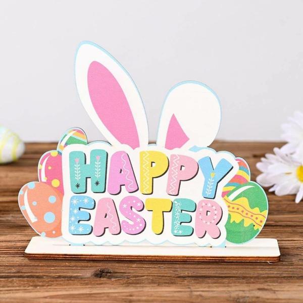 Wooden Happy Easter Spring Rabbit & Egg Shelf Sitter  |   Gnomes