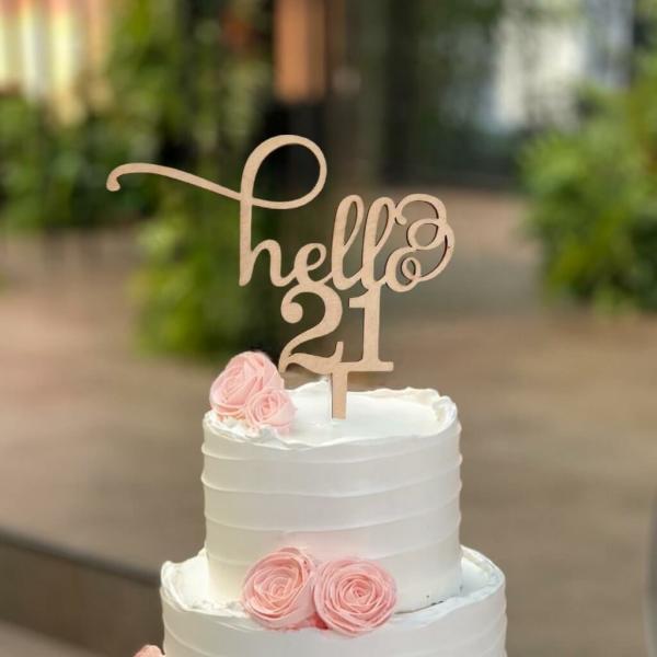 Wooden ‘Hello 21’ Birthday Cake Topper  |   Hello Birthday