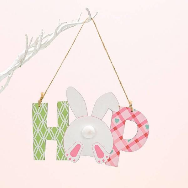 Wooden Hop Easter Bunny Hanging Ornament  |   Gnomes