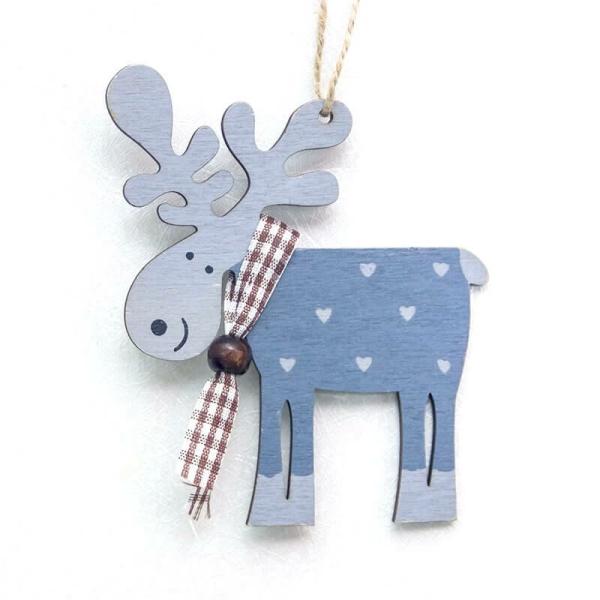 Wooden Moose Christmas Hanging Ornament – Blue  |   Everlasting Bears