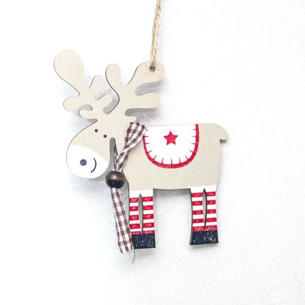 Wooden Moose Christmas Hanging Ornament – Cream White  |   Everlasting Bears