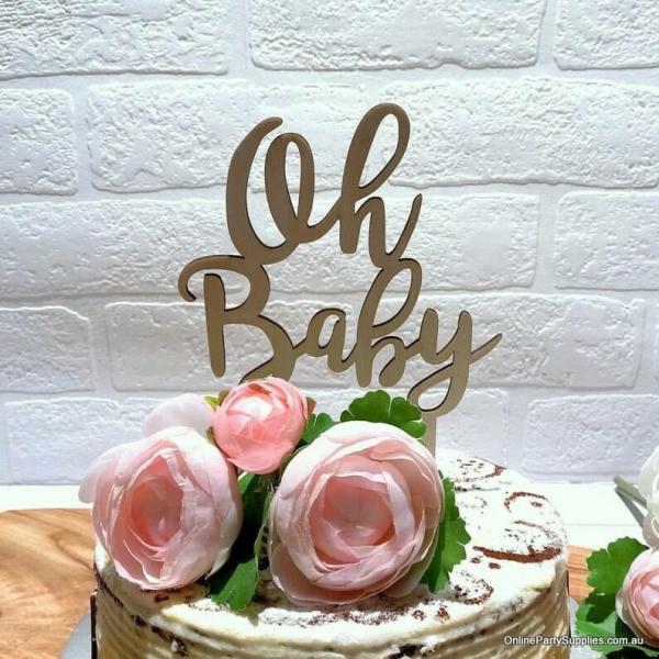 Wooden ‘Oh Baby’ Baby Shower Cake Topper  |   Baby Shower