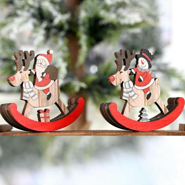 Wooden Santa Claus & Snowman Riding Rocking Reindeer 2Pk  |   Everlasting Bears