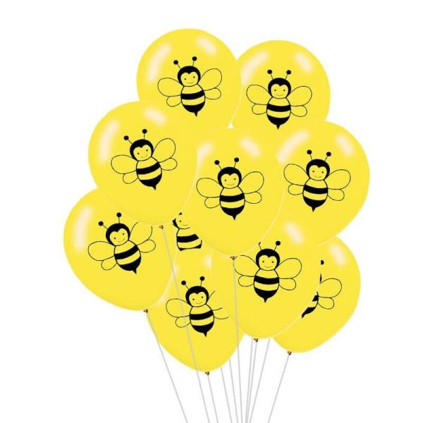 Yellow Bumble Bee Latex Balloons 30Cm 10Pk  |   Printed Balloons