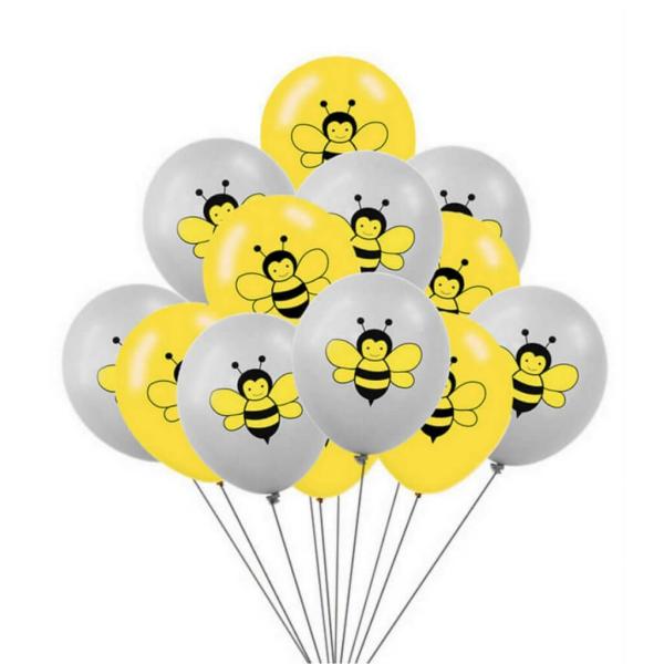 Yellow Grey Bumble Bee Latex Balloons 30Cm 10Pk  |   Printed Balloons