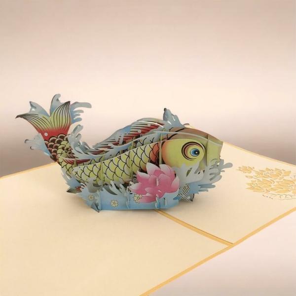 Yellow Japanese Koi Fish Pop Up Card  |   Animals