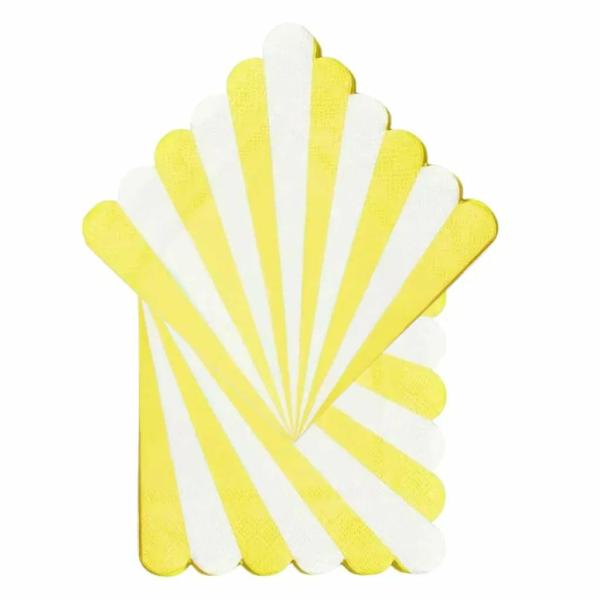 Yellow & White Candy Stripe Scallop Paper Napkins 16Pk  |   Party Napkins