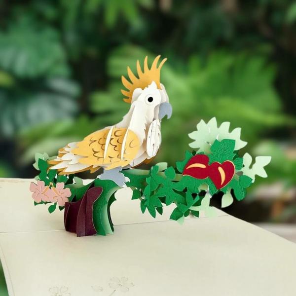 Yellow White Cockatoo Pop Up Card  |   Animals