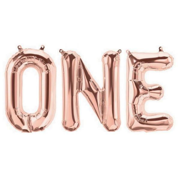 16-Inch Rose Gold One First Birthday Foil Balloon Banner  |   Party Banners