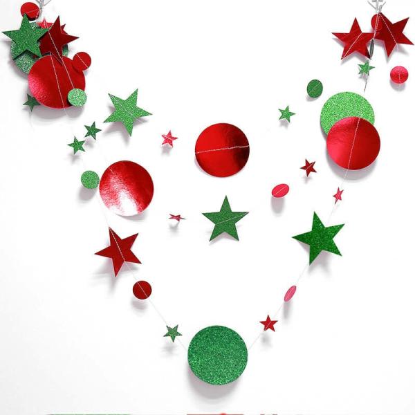 4M Glitter Green & Red Circle Star Paper Garland  |   Paper Garlands