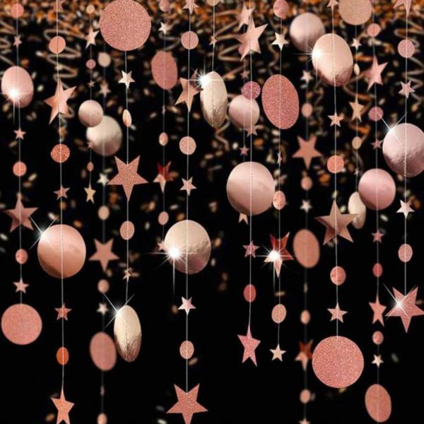 4M Glitter Rose Gold Circle Star Paper Garland  |   Paper Garlands