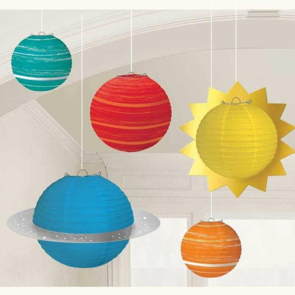 Blast Off Birthday Planets Paper Lanterns 5Pk  |   Paper Lanterns