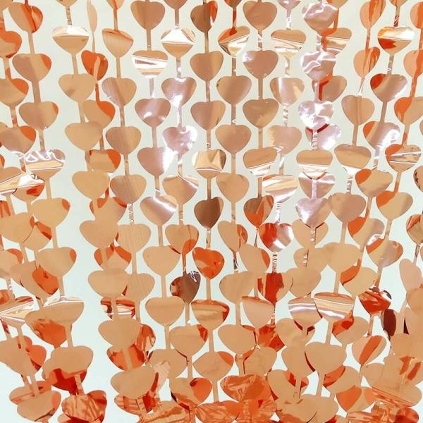 Metallic Heart Tinsel Foil Fringe Curtain – Rose Gold  |   Foil Curtains