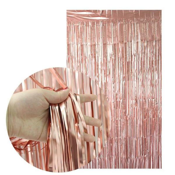 Metallic Rose Gold Foil Fringe Curtain  |   Foil Curtains