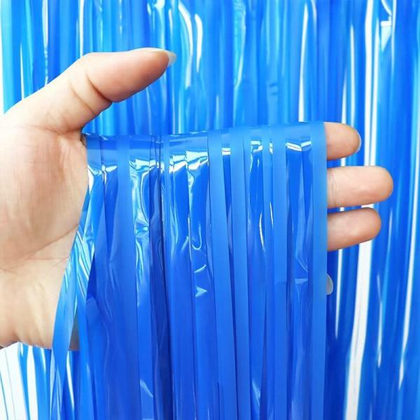 Neon Blue Tinsel Fringe Backdrop Plastic Curtain  |   Foil Curtains