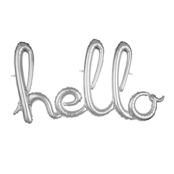 Silver ‘Hello’ Script Party Foil Balloon Banner  |   Party Banners