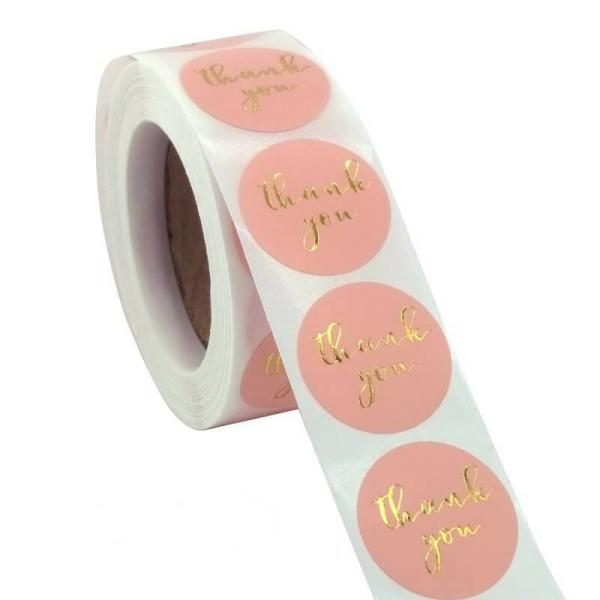 3.8Cm Round Baby Pink Thank You Business Stickers 50Pk  |   Thank You Stickers