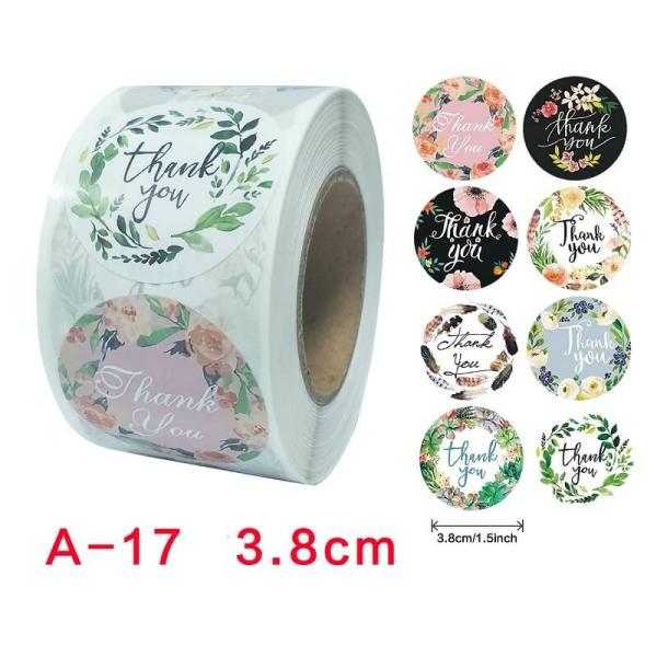 3.8Cm Round Floral Wreath Thank You Stickers – 6 Designs 50Pk  |   Thank You Stickers