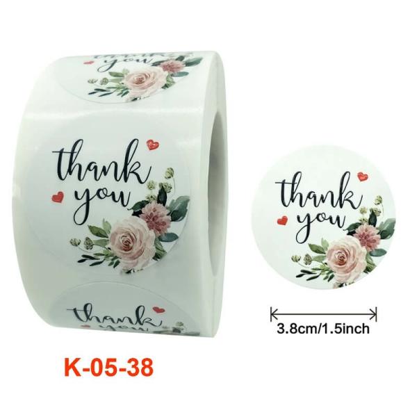 3.8Cm Round Rose Bouquet Thank You Stickers 50Pk  |   Thank You Stickers