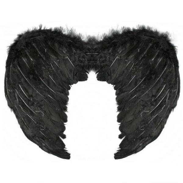 Large Fluffy Black Feather Devil Costume Wings  |   Party Ties