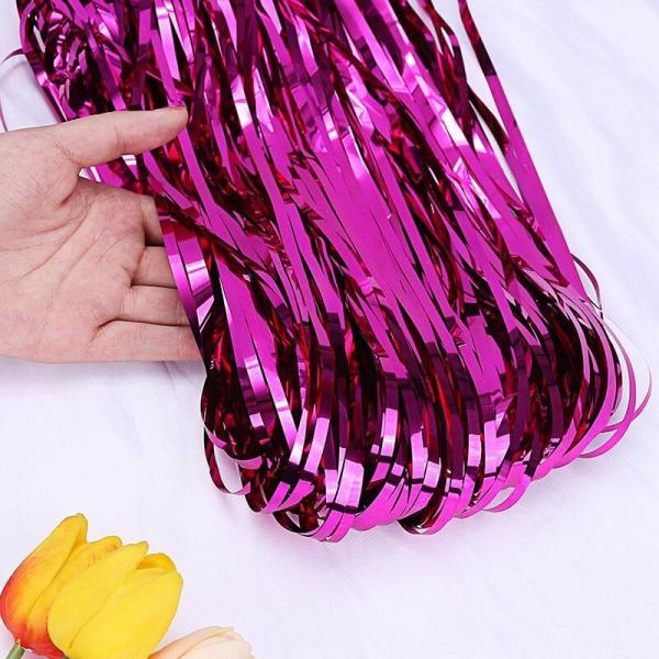 Metallic Fuchsia Tinsel Foil Fringe Rain Curtain  |   Foil Curtains