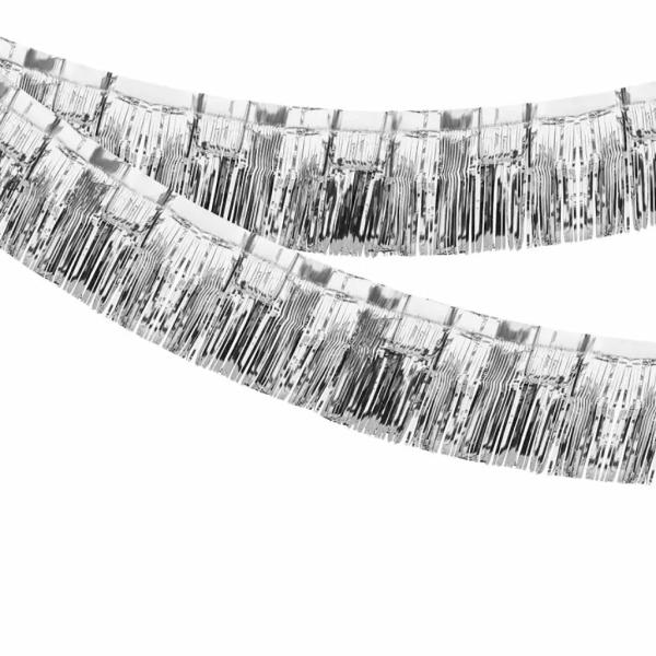 Metallic Silver Tinsel Fringe Banner 3M  |   Foil Curtains