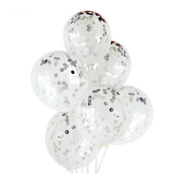 12-Inch Silver Foil Confetti Latex Balloons 10Pk  |   Confetti Balloons