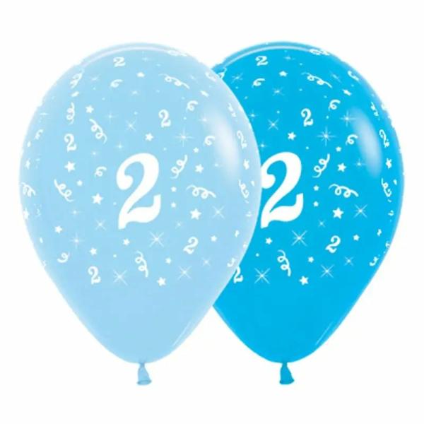 30Cm Age 2 Blue & Royal Blue Latex Balloons 6Pk  |   Printed Balloons