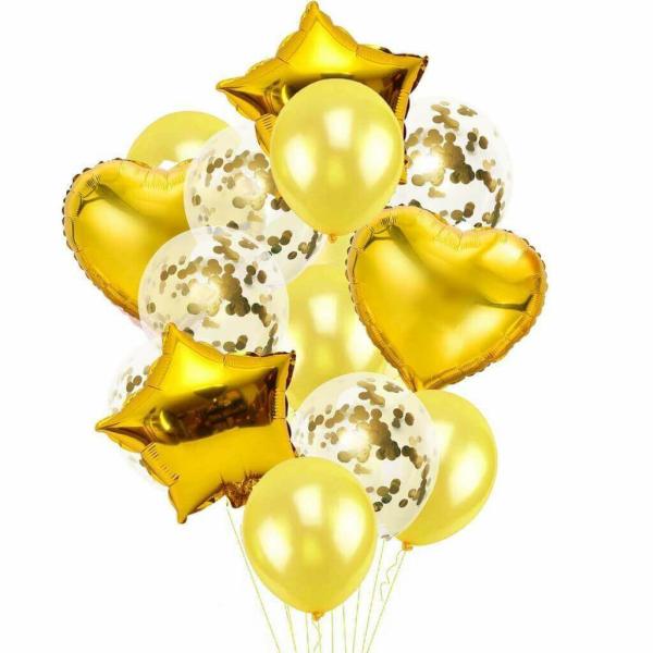 Gold Star Heart Confetti Balloon Bouquet 14Pk  |   Balloon Bouquets