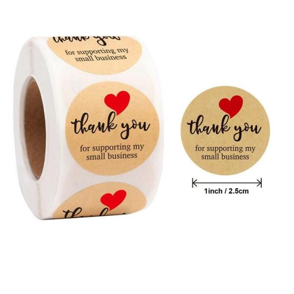 Kraft Thank You For Supporting My Small Business Red Heart Stickers 50Pk  |   Thank You Stickers