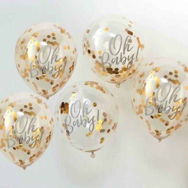 Oh Baby! Baby Shower Confetti Latex Balloons 5Pk  |   Confetti Balloons