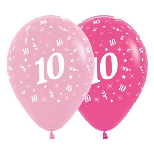 Pink 30Cm Age 10 Latex Balloons 6Pk  |   Printed Balloons