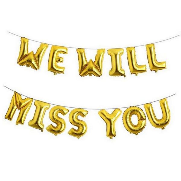 16-Inch Gold We Will Miss You Foil Balloon Banner  |   Foil Balloon Phrases