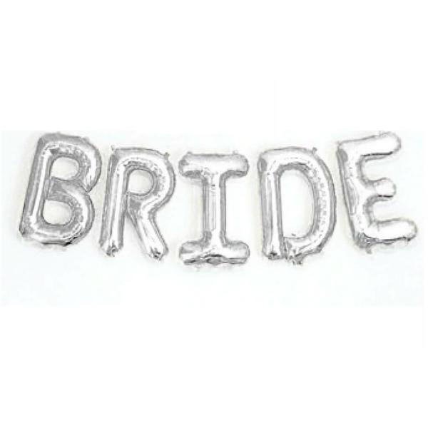 16-Inch Silver ‘Bride’ Foil Balloon Banner  |   Foil Balloon Phrases