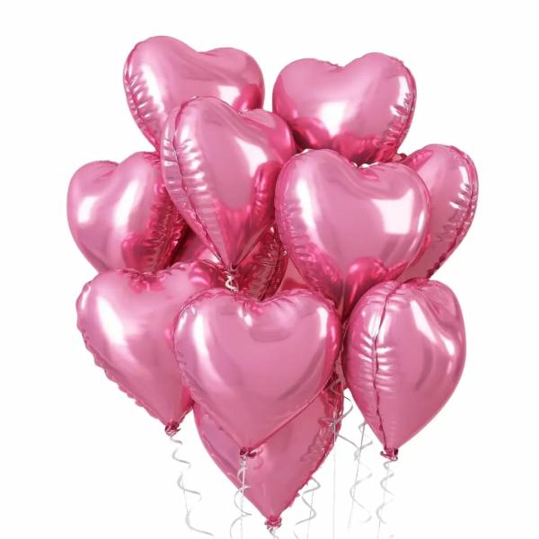 18-Inch Dark Pink Heart Foil Balloon Bouquet 10Pk  |   Shaped Balloons