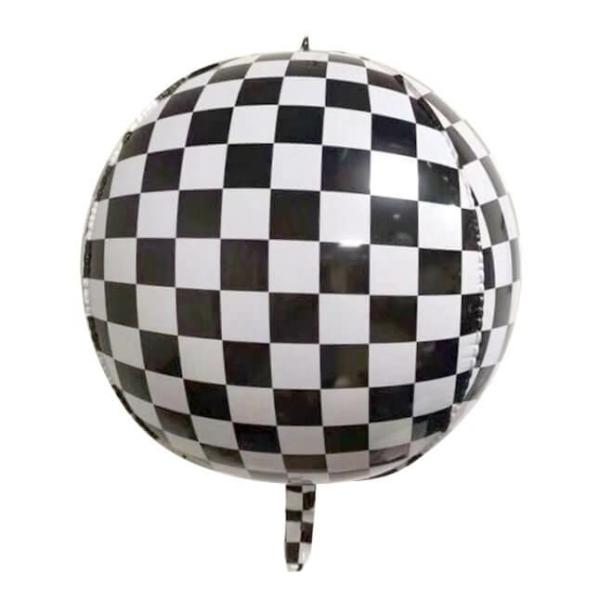 22-Inch Jumbo Black White Check Orbz Ball Foil Balloon  |   Orbz Balloons