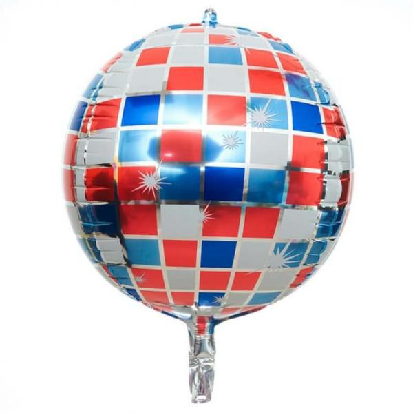 22-Inch Red Blue Disco Ball Orbz Foil Balloon  |   Orbz Balloons