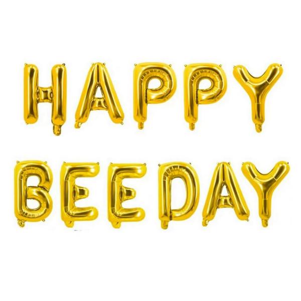 16-Inch Gold Happy Beeday Foil Balloon Banner  |   Animal Balloons